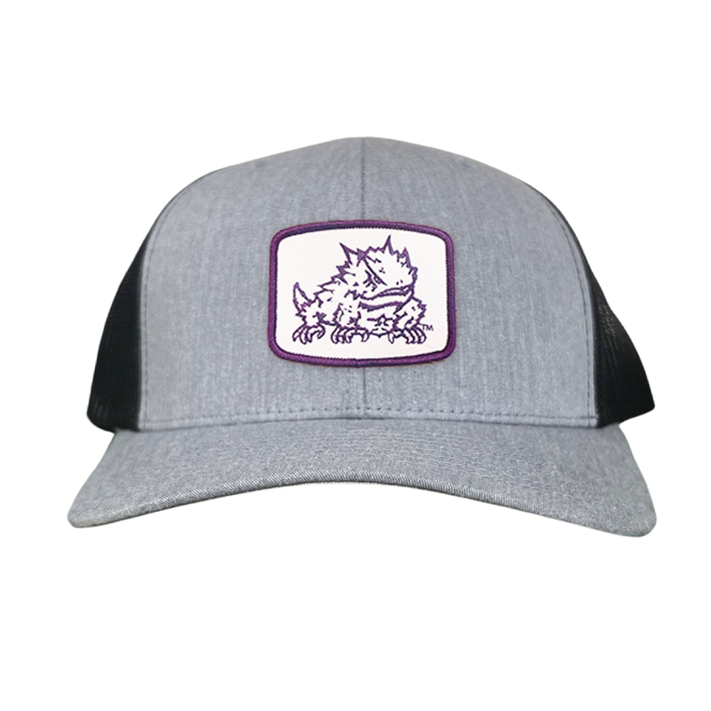 TCU Horned Frog Square Patch / Curved Bill Mesh Snapback / 121 - TCU005 - Heather Grey / Black Curved Mesh Snapback - Club Rehab