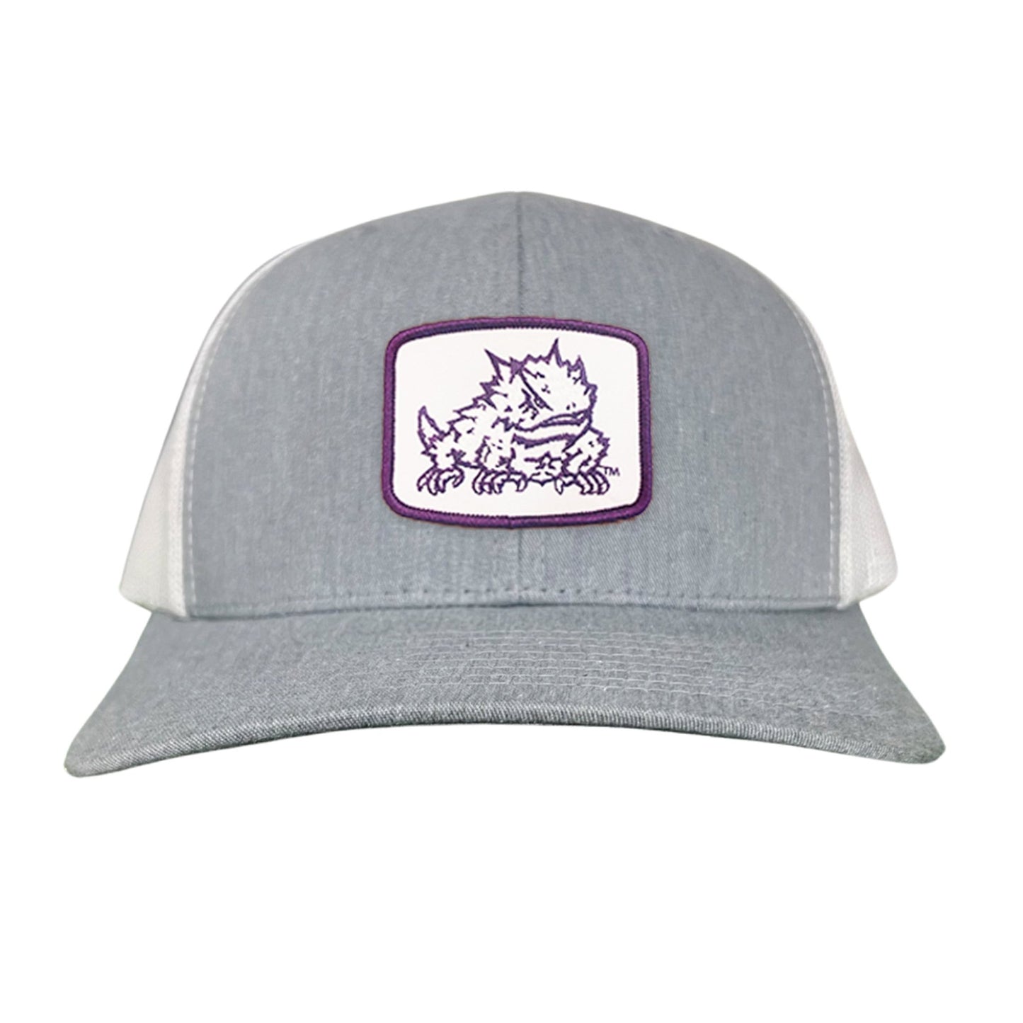 TCU Horned Frog Square Patch / Curved Bill Mesh Snapback / 121 - TCU005 - Heather Grey / White Curved Mesh Snapback - Club Rehab