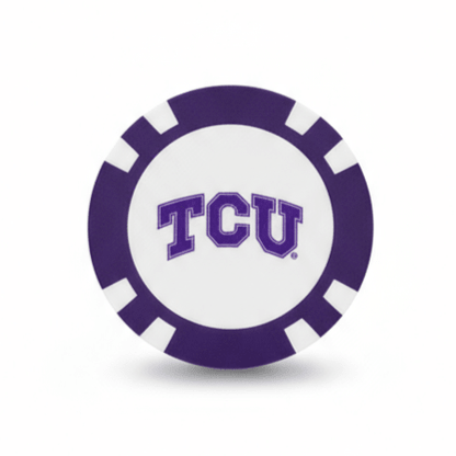 Purple and white logo with 'TCU' text on a white background