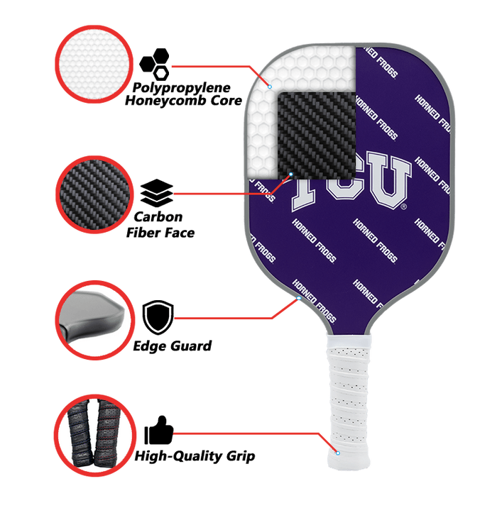 TCU Horned Frogs Pickleball Paddle | Carbon Fiber Face | 12mm Core - Club Rehab