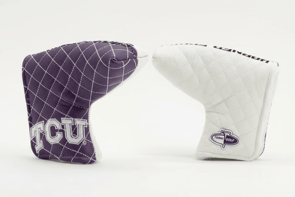 Two golf club covers with TCU branding on a white background