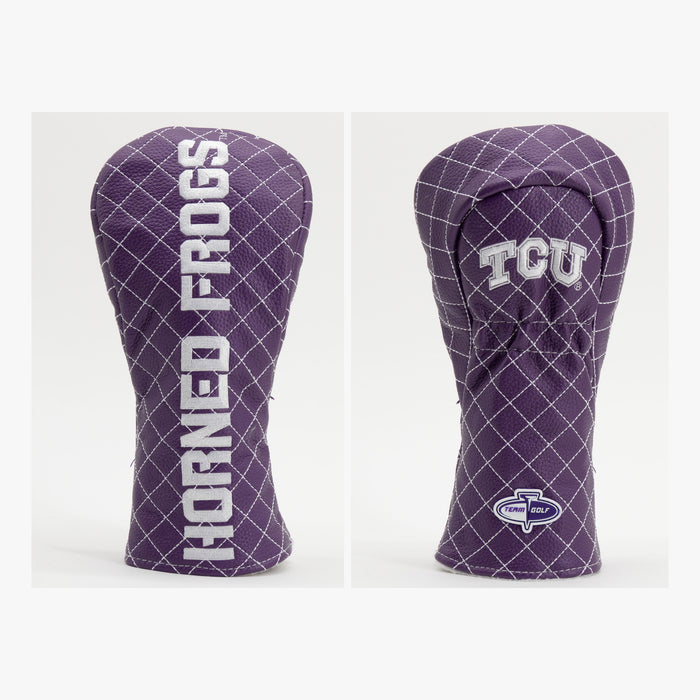 TCU Horned Frogs Solid Quilted Fairway Headcover, front and back views