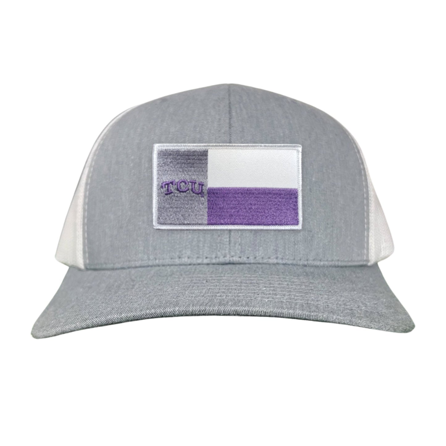 TCU Rectangle State Flag / Hats / 263 - Heather Grey / White Curved Bill Mesh Snapback - Club Rehab