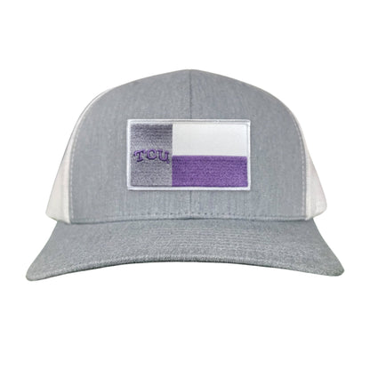 TCU Rectangle State Flag / Hats / 263 - Heather Grey / White Curved Bill Mesh Snapback - Club Rehab