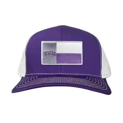 TCU Rectangle State Flag / Hats / 263 - Purple / White Curved Bill Mesh Snapback - Club Rehab