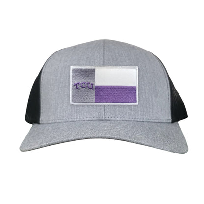 TCU Rectangle State Flag / Hats / 263 - Heather Grey / Black Curved Bill Mesh Snapback - Club Rehab