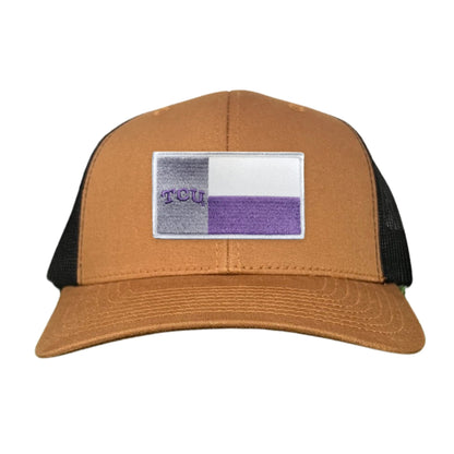 TCU Rectangle State Flag / Hats / 263 - Caramel / Black Curved Bill Mesh Snapback - Club Rehab