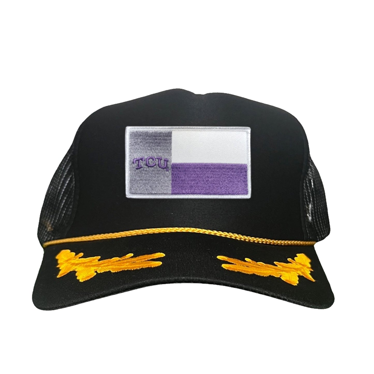 TCU Rectangle State Flag / Hats / 263 - Black / Gold Foam Curved Snapback - Club Rehab