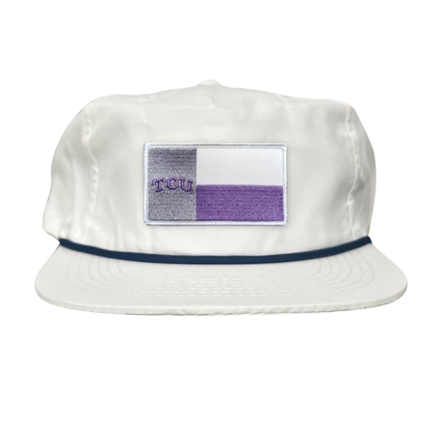 TCU Rectangle State Flag / Hats / 263 - Flatbill White with Navy Rope Canvas - Club Rehab