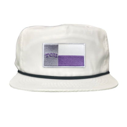 TCU Rectangle State Flag / Hats / 263 - Flatbill White with Black Rope Canvas - Club Rehab