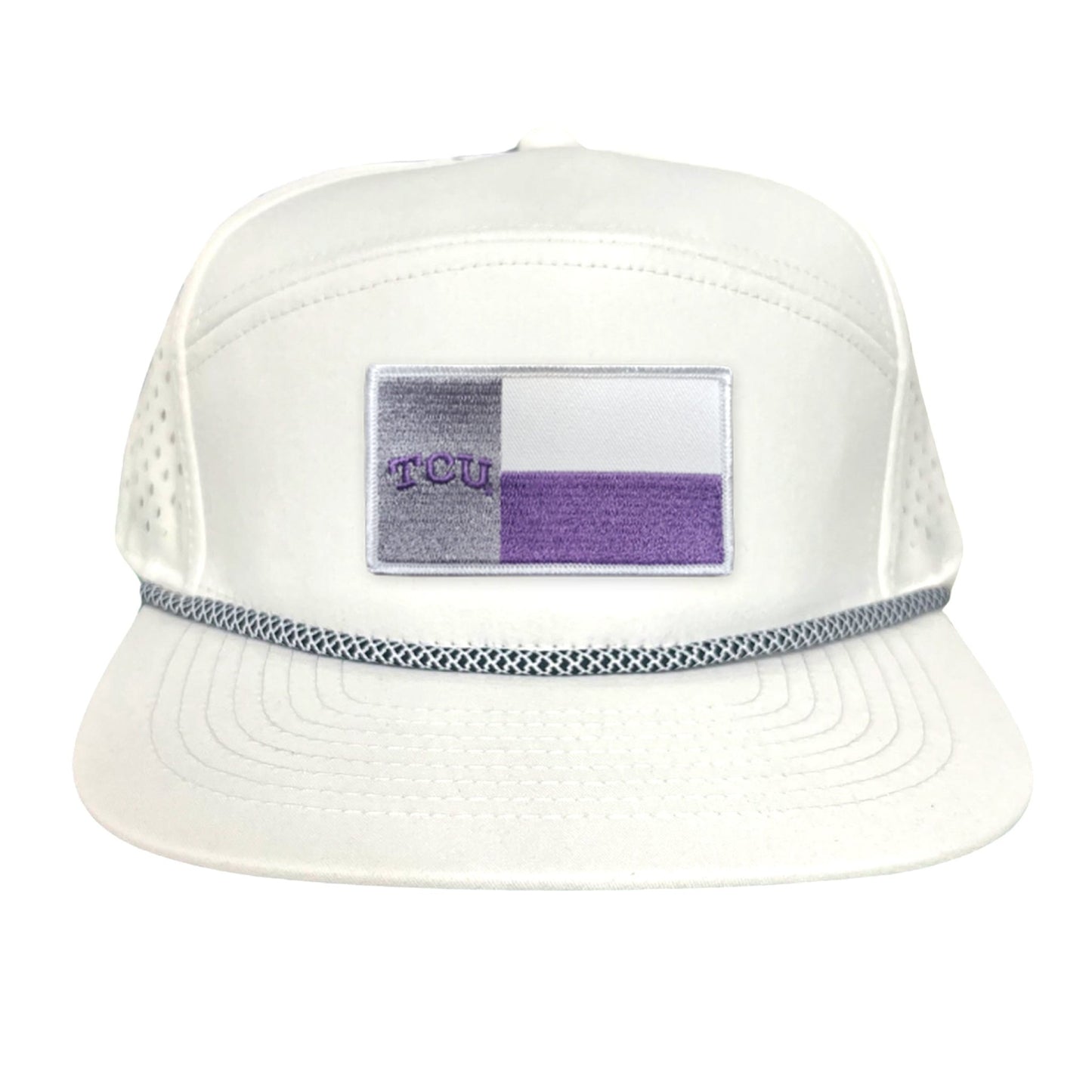 TCU Rectangle State Flag / Hats / 263 - Flatbill White with Black / White Rope Canvas - Club Rehab