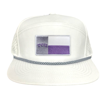 TCU Rectangle State Flag / Hats / 263 - Flatbill White with Black / White Rope Canvas - Club Rehab