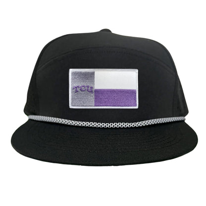 TCU Rectangle State Flag / Hats / 263 - Flatbill Black with Black / White Rope Canvas - Club Rehab