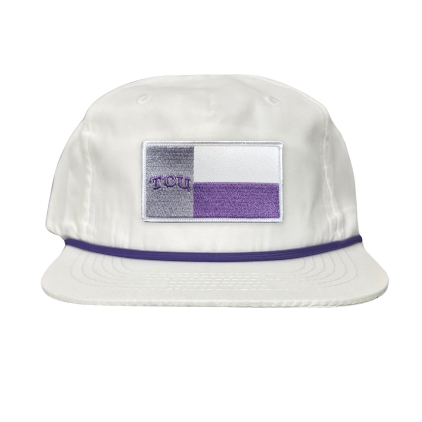 TCU Rectangle State Flag / Hats / 263 - Flatbill White with Purple Rope Canvas - Club Rehab