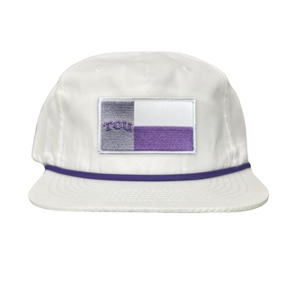 TCU Rectangle State Flag / Hats / 263 - Flatbill White with Purple Rope Canvas - Club Rehab