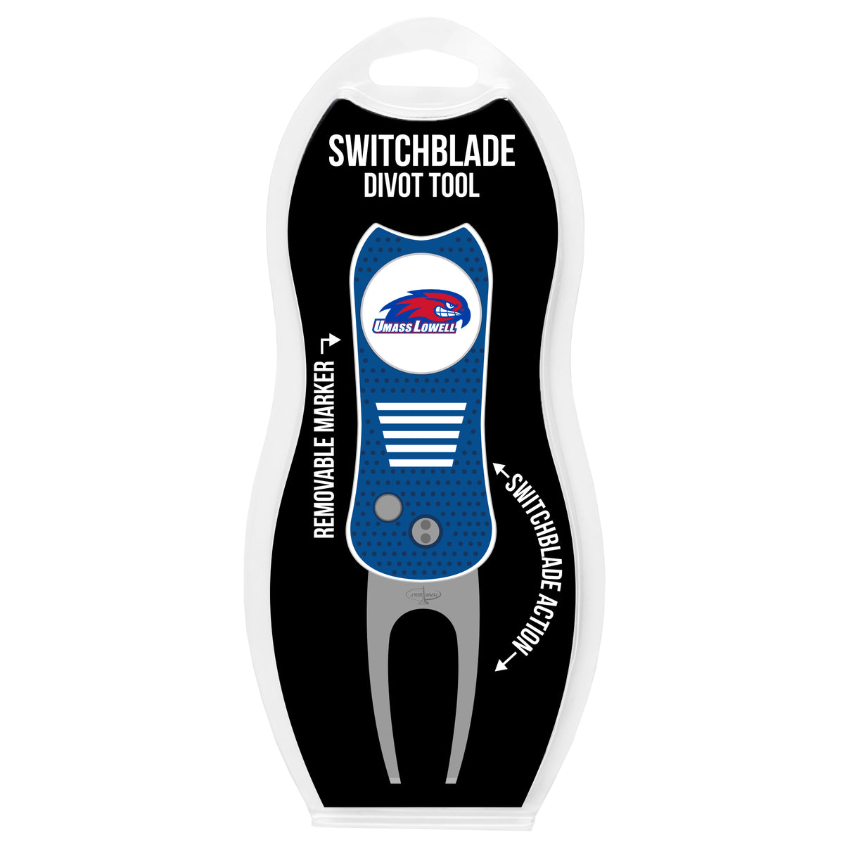 UMass Lowell River Hawks Switchblade Divot Tool in retail clamshell packaging