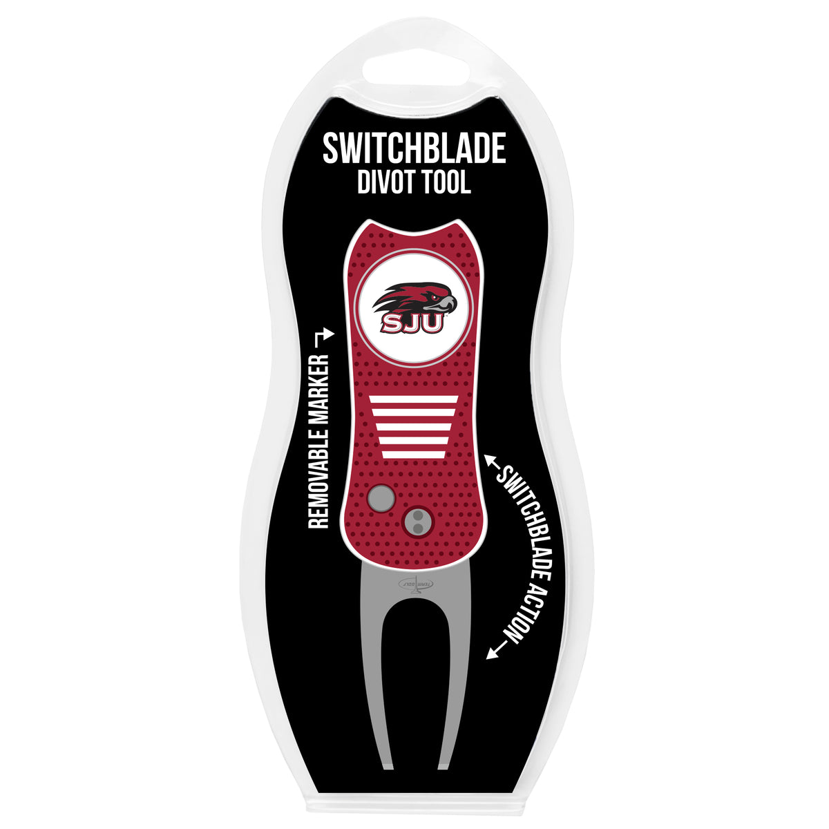 Saint Joseph's Hawks Switchblade Divot Tool in retail clamshell packaging
