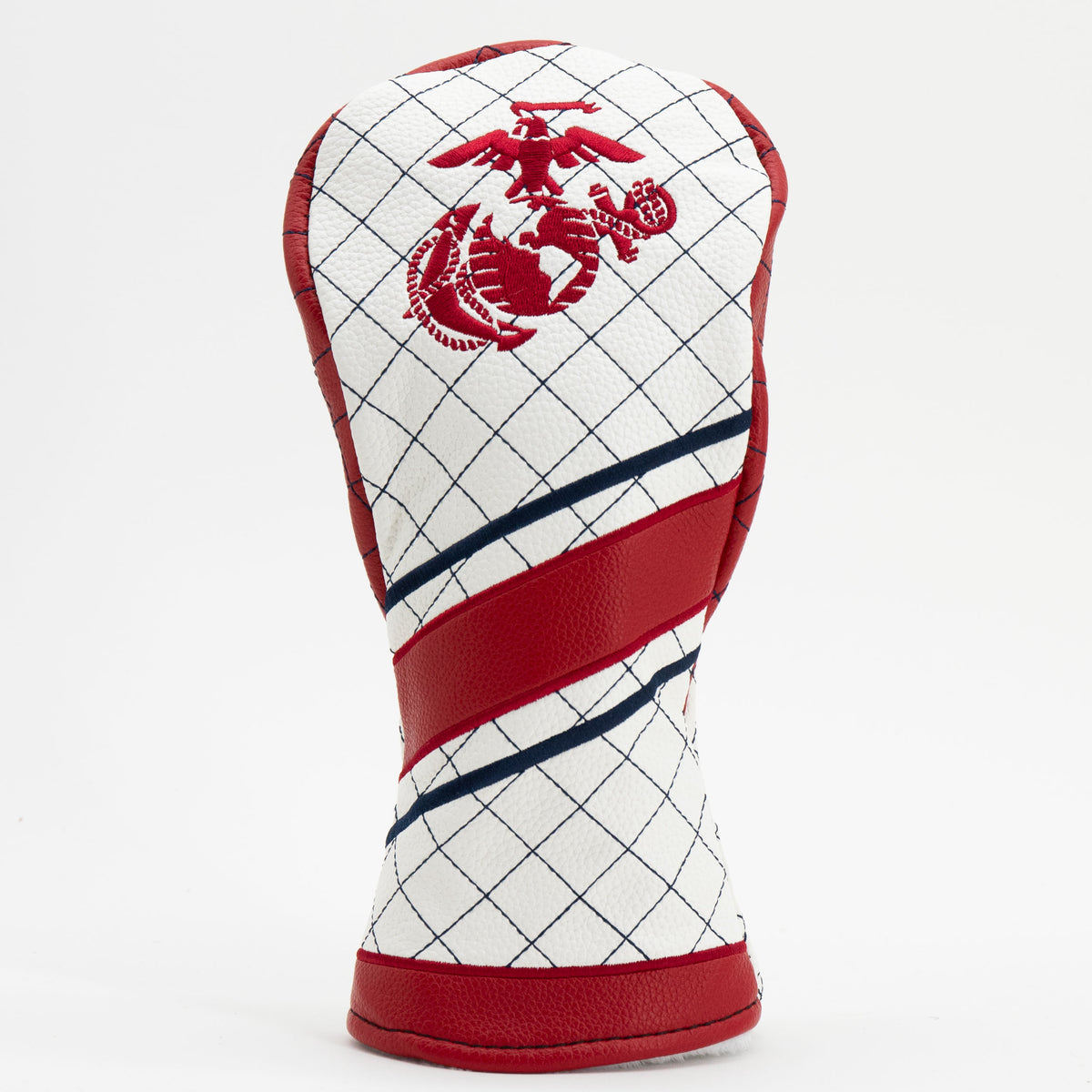 U.S. Marines Stripe Quilted Fairway Headcover, close-up of the diamond stitching and textured exterior