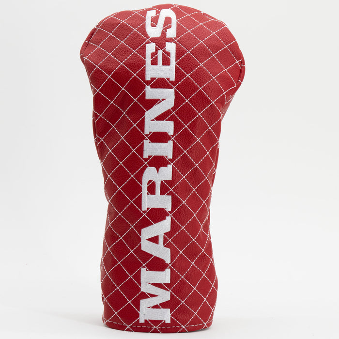 Red quilted U.S. Marines driver headcover with white MARINES lettering
