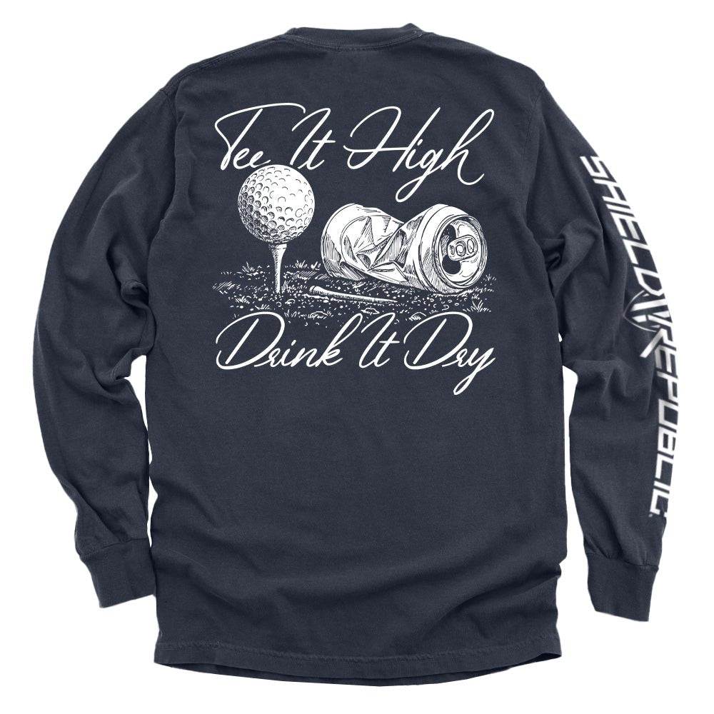 Tee It High Drink It Dry - Comfort Colors Long Sleeve True Navy - Club Rehab