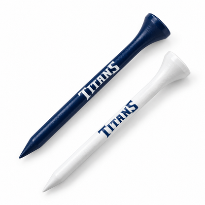 Tennessee Titans golf tees in navy and white with team lettering.