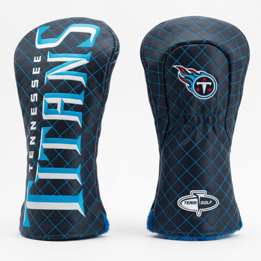 Two Tennessee Titans golf club headcovers on a white background