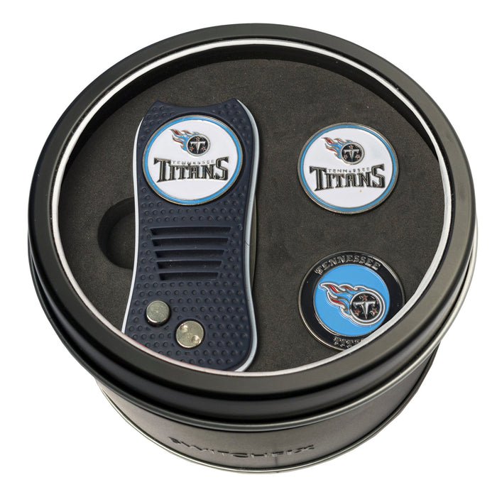 Tennessee Titans Switchblade divot tool and ball marker tin gift set