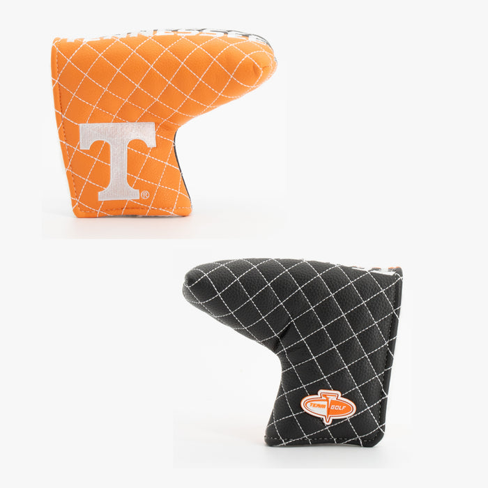 Tennessee Volunteers Split Quilted Blade Putter Cover, offset front and back views