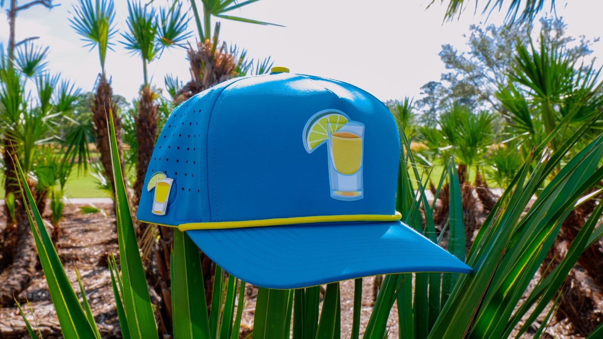 Tequila and Lime Golf Hat | Snapback Cap | Built-in Magnetic Ball Marker Holder + Marker Included | Adjustable | Shot Glass - Club Rehab