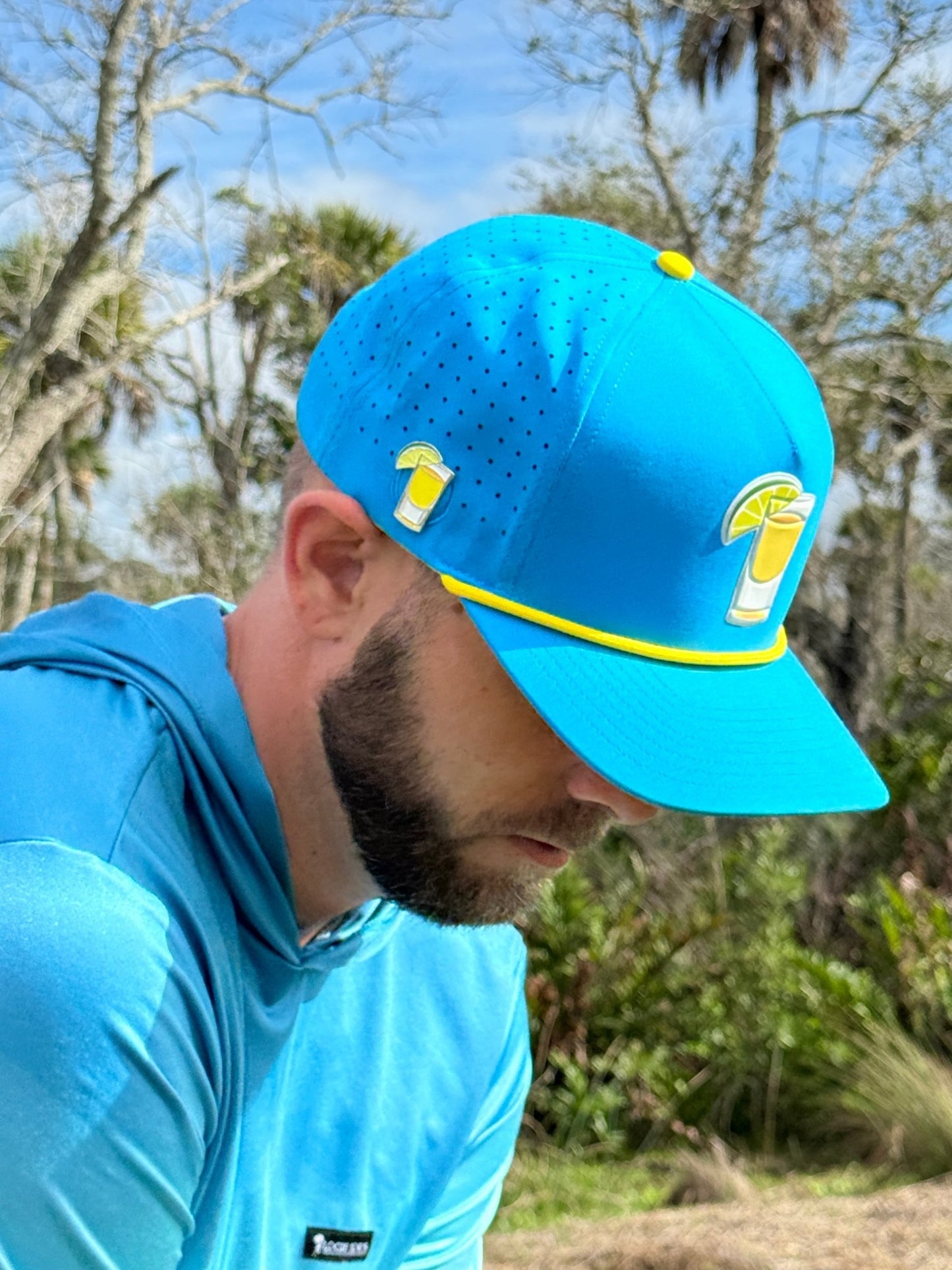 Tequila and Lime Golf Hat | Snapback Cap | Built-in Magnetic Ball Marker Holder + Marker Included | Adjustable | Shot Glass - Club Rehab