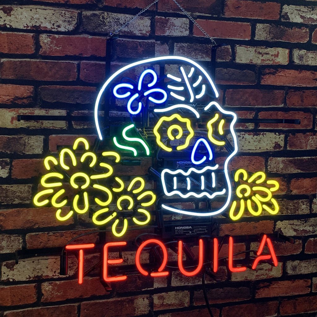 Tequila Lager Skull Bone with Flower Neon Signs Light - Club Rehab