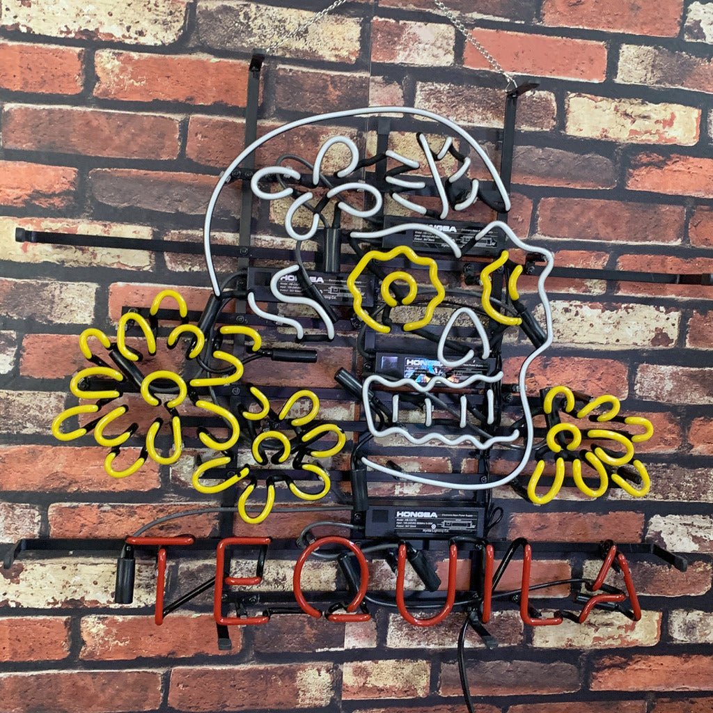 Tequila Lager Skull Bone with Flower Neon Signs Light - Club Rehab