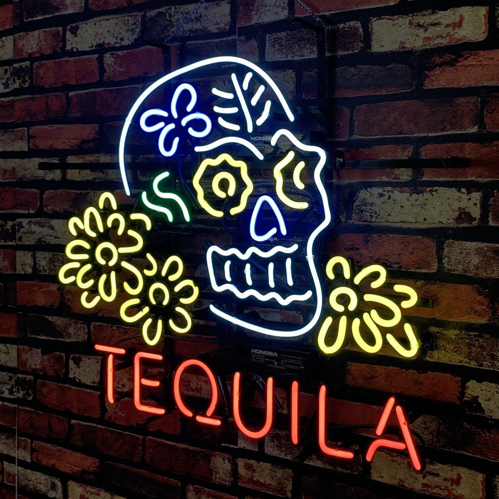 Tequila Lager Skull Bone with Flower Neon Signs Light - Club Rehab