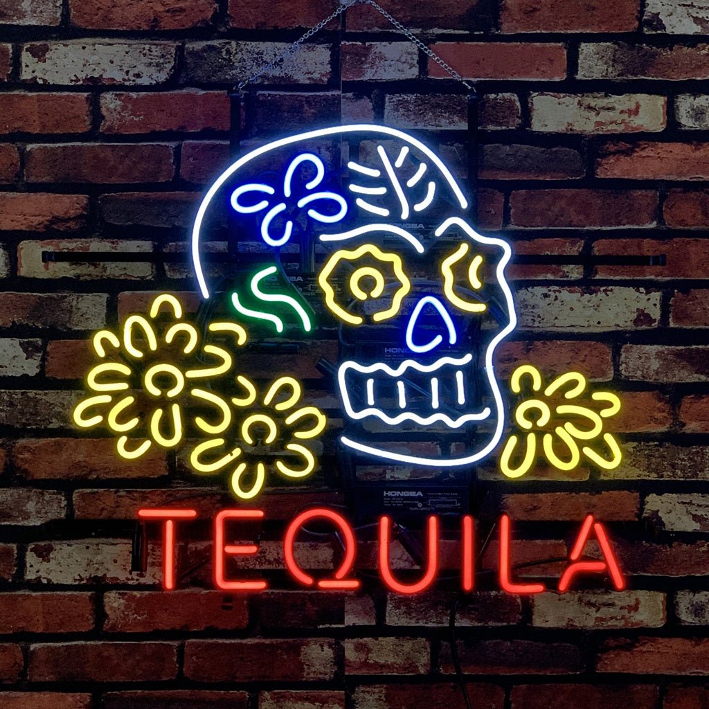 Tequila Lager Skull Bone with Flower Neon Signs Light - Club Rehab
