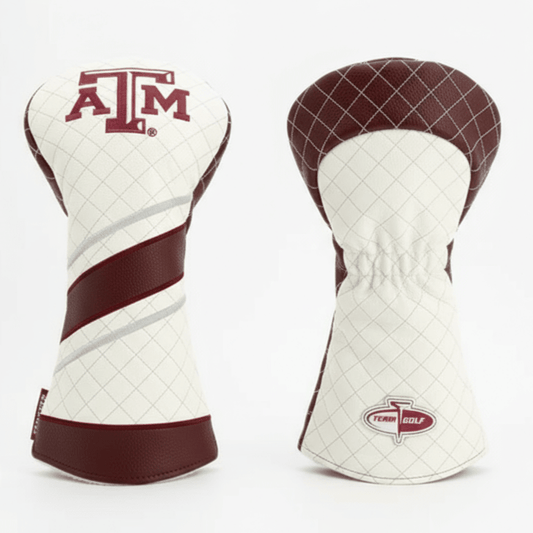 Two golf club heads with Texas A&M logo on a white background