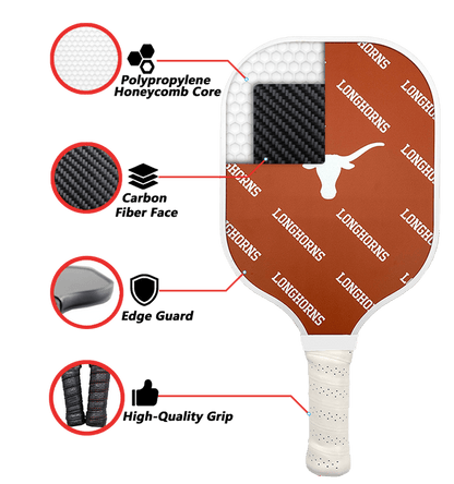 Texas Longhorns Pickleball Paddle | Carbon Fiber Face | 12mm Core - Club Rehab