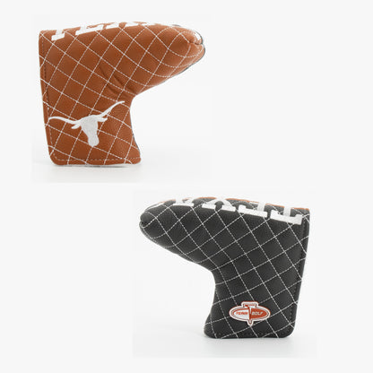 Texas Longhorns Split Quilted Blade Putter Cover, offset front and back views