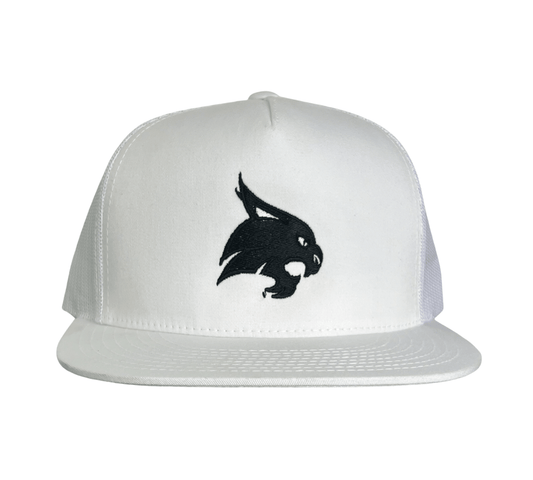 Texas State Bobcats Logo Embroidered Hat / TXST051 / MM - White Flatbill Mesh Snapback / B/W - Club Rehab