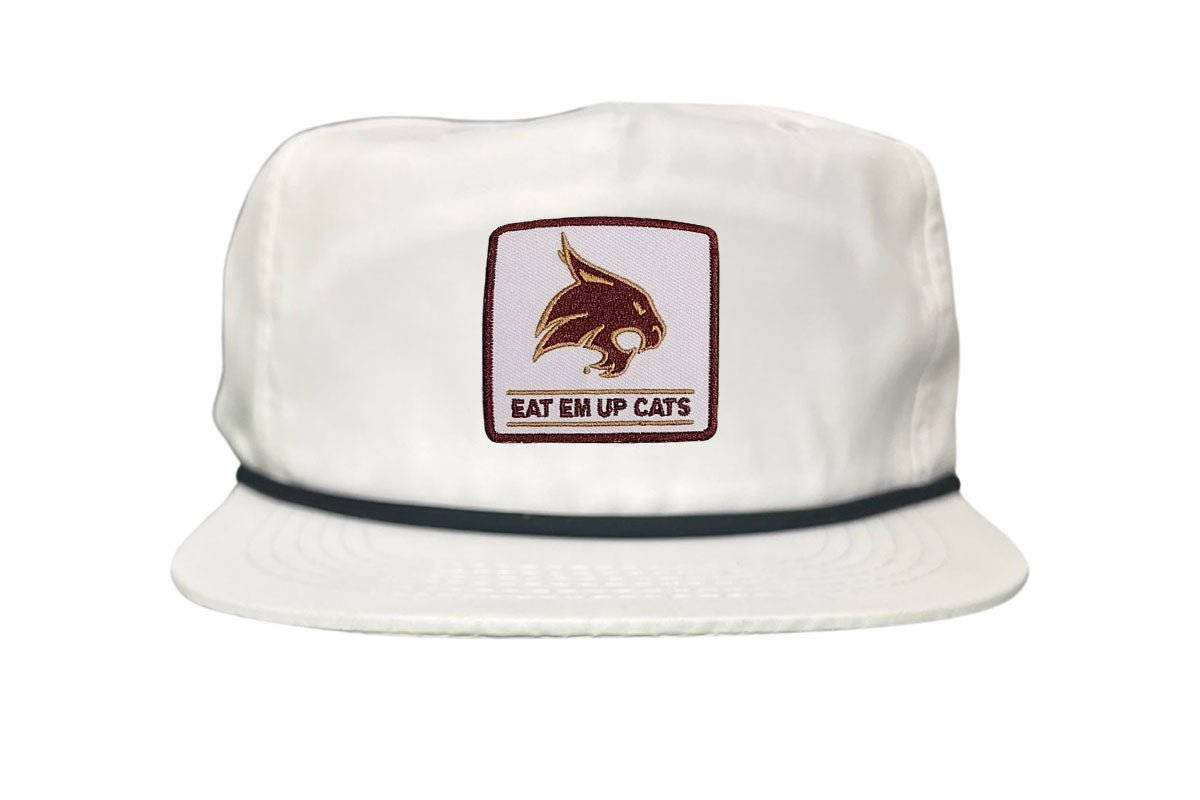 Texas State Square Supercat Eat Em Up Cats / Hats / TXST010 / 093 / - White Curved Bill Mesh Snapback - Club Rehab