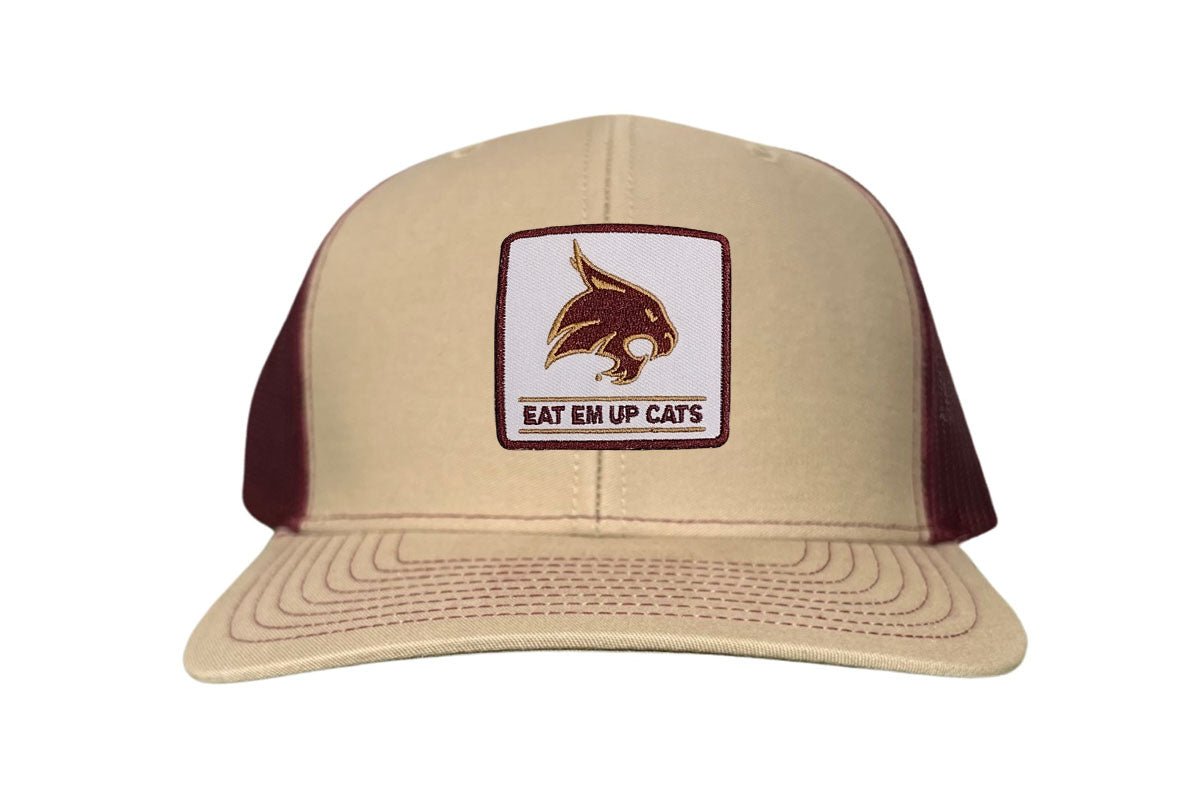 Texas State Square Supercat Eat Em Up Cats / Hats / TXST010 / 093 / - White Curved Bill Mesh Snapback - Club Rehab