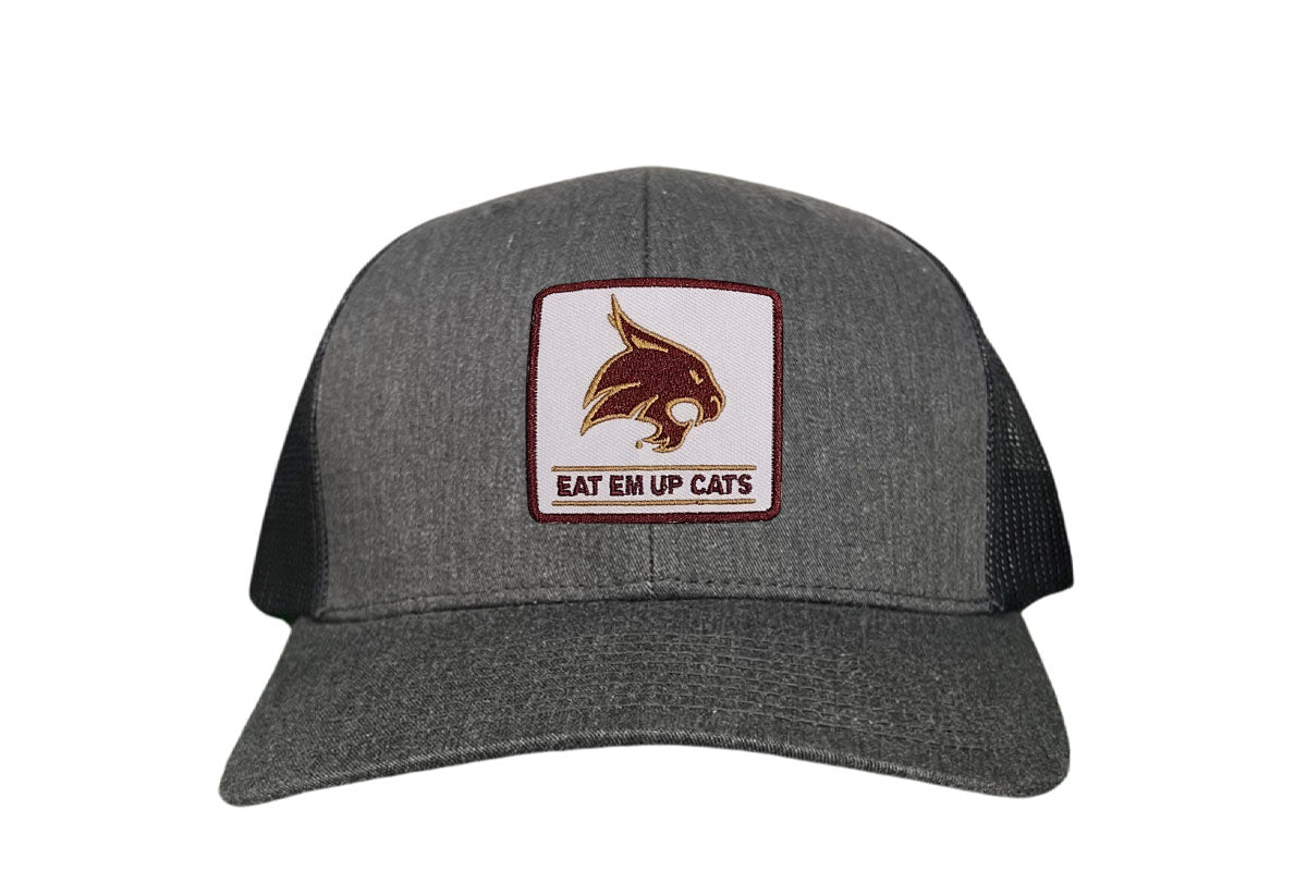 Texas State Square Supercat Eat Em Up Cats / Hats / TXST010 / 093 / - White Curved Bill Mesh Snapback - Club Rehab