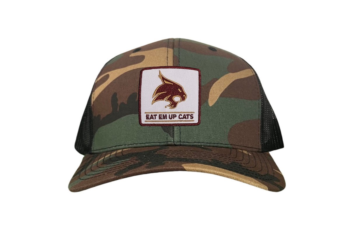 Texas State Square Supercat Eat Em Up Cats / Hats / TXST010 / 093 / - White Curved Bill Mesh Snapback - Club Rehab