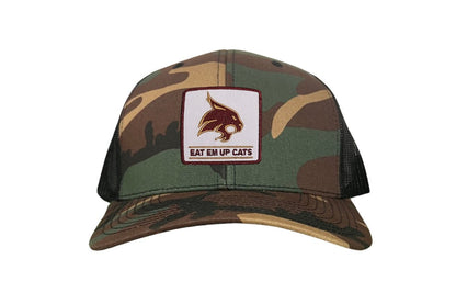 Texas State Square Supercat Eat Em Up Cats / Hats / TXST010 / 093 / - White Curved Bill Mesh Snapback - Club Rehab