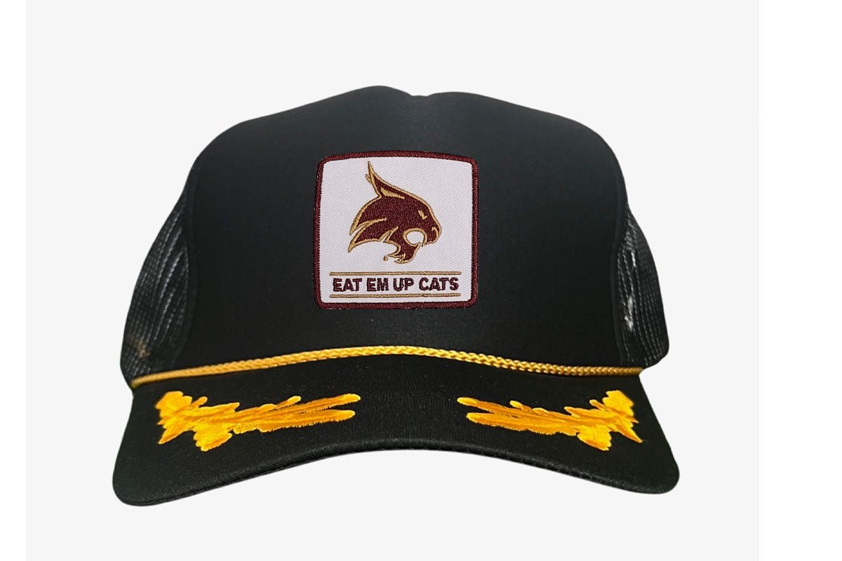 Texas State Square Supercat Eat Em Up Cats / Hats / TXST010 / 093 / - White Curved Bill Mesh Snapback - Club Rehab