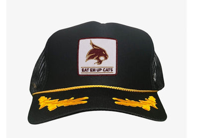 Texas State Square Supercat Eat Em Up Cats / Hats / TXST010 / 093 / - White Curved Bill Mesh Snapback - Club Rehab