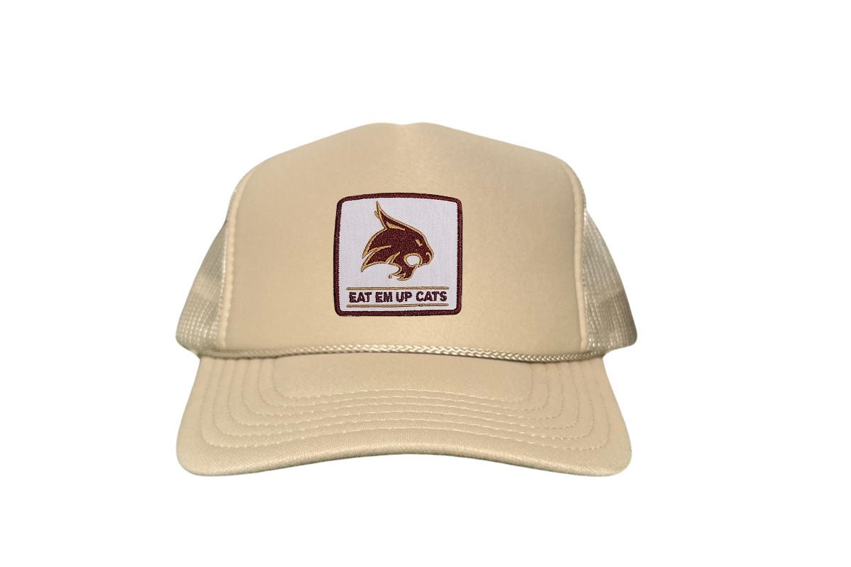 Texas State Square Supercat Eat Em Up Cats / Hats / TXST010 / 093 / - White Curved Bill Mesh Snapback - Club Rehab
