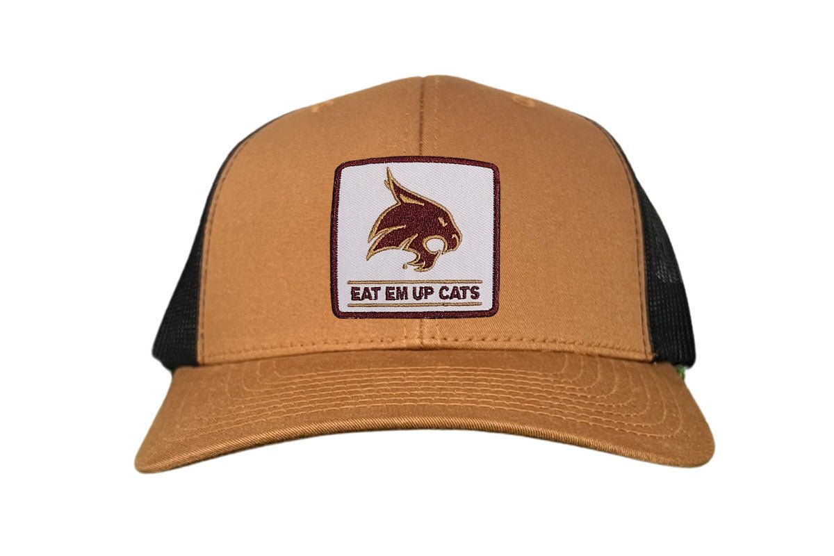 Texas State Square Supercat Eat Em Up Cats / Hats / TXST010 / 093 / - White Curved Bill Mesh Snapback - Club Rehab