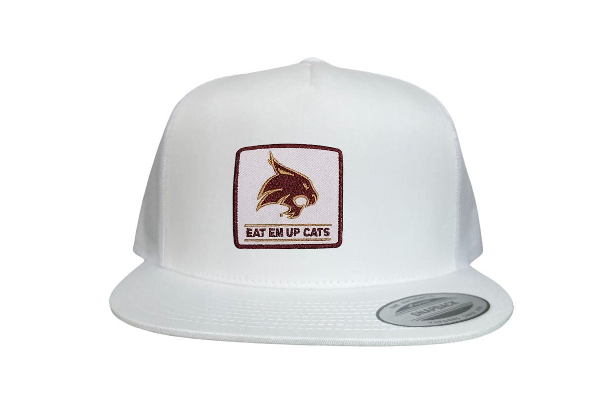 Texas State Square Supercat Eat Em Up Cats / Hats / TXST010 / 093 / - White Curved Bill Mesh Snapback - Club Rehab