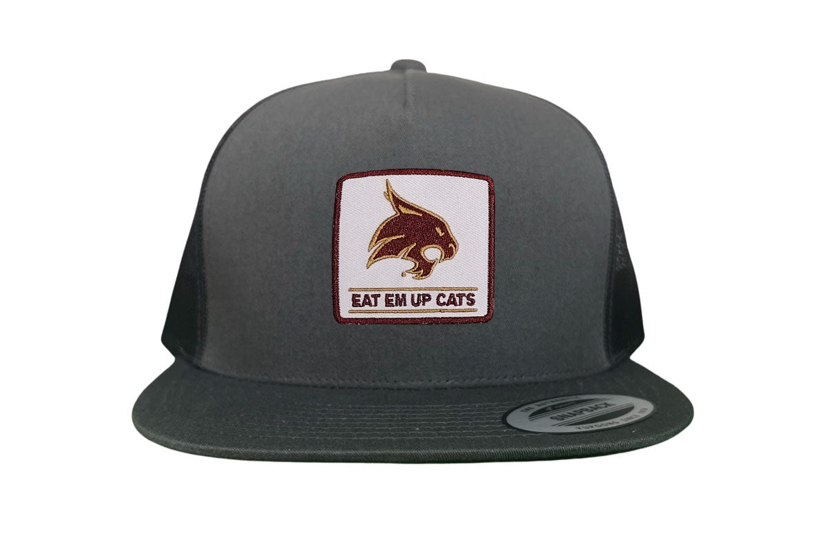 Texas State Square Supercat Eat Em Up Cats / Hats / TXST010 / 093 / - Charcoal Flat Mesh Snapback - Club Rehab