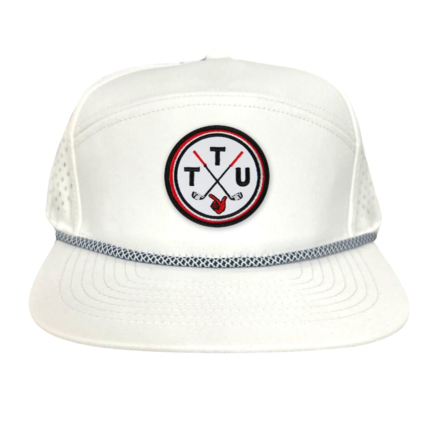 Texas Tech Golf Circle Patch / Hat / 181 / TXTECH014 / MM - Flat Bill White with Black / White Rope Canvas - Club Rehab